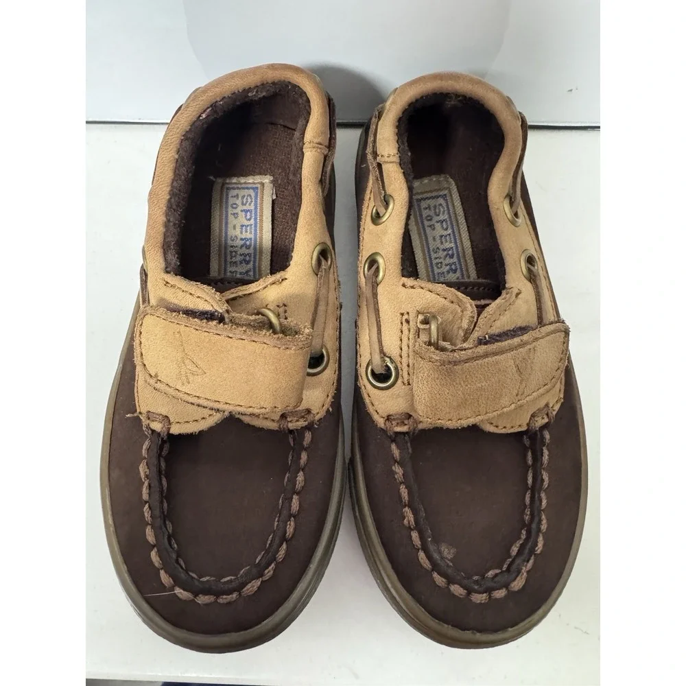Sperry Leather Loafer Slide On Baby Size 5.5 Brown Hook And Loop Closure Easy On - Picture 12 of 12
